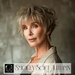 Mature Smokey Soft Autumn with short greying hair.
