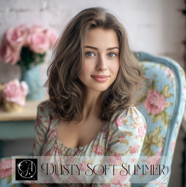 Dusty Soft Summer in a faded floral pattern and palette.