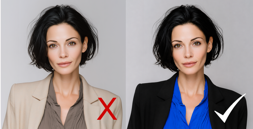 Deep Winter wearing unflattering beige vs right colors. Deep Winter wearing unflattering beige vs right colors.