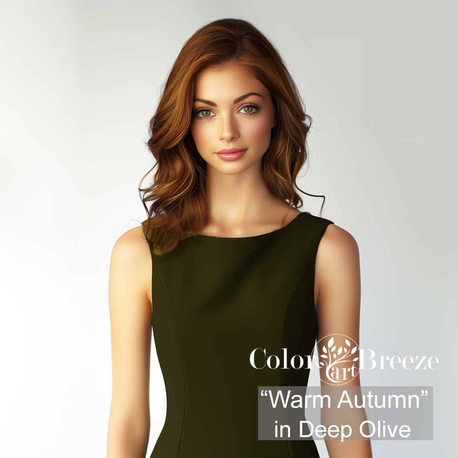 Warm Autumn in a Deep Olive dress.