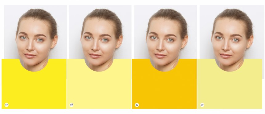 Testing shades of yellow on Autumn woman.