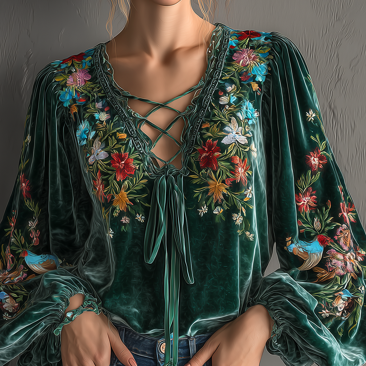 Velvet boho style blouse
