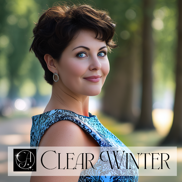 Clear Winter woman with short hair. 