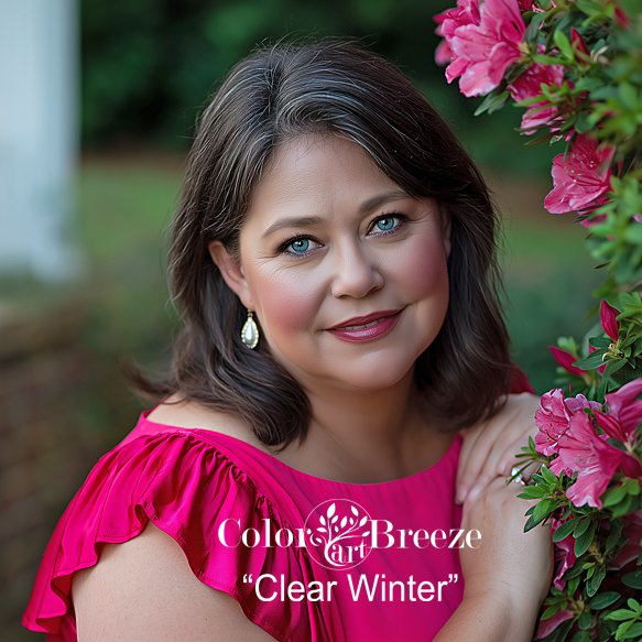 Clear Winter plus sized woman in bright magenta.