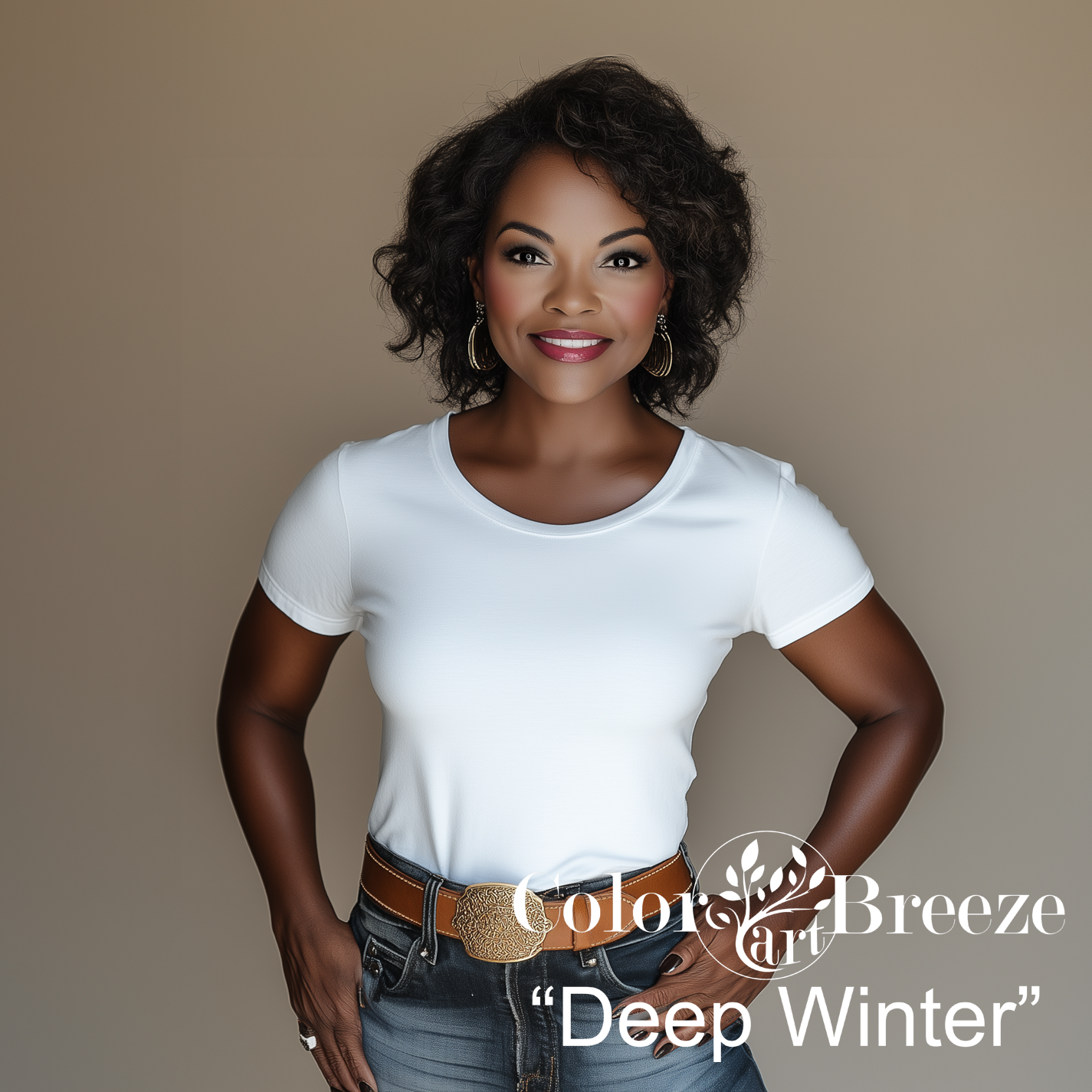 Deep Winter wearing white shirt and jeans.