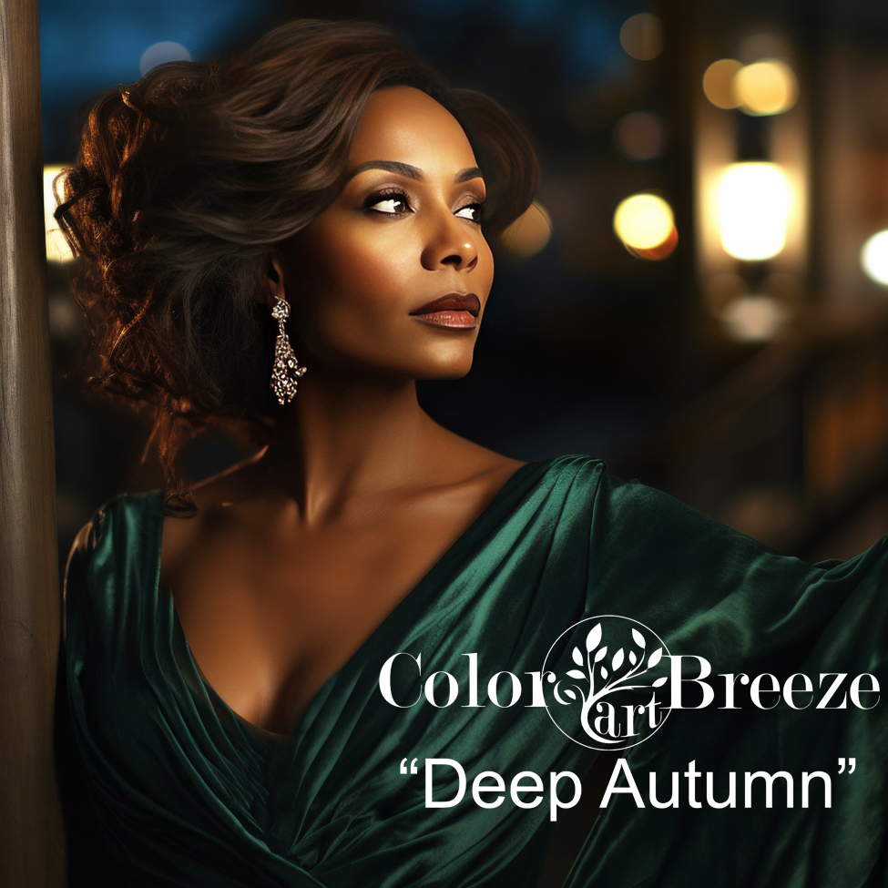 Black Deep Autumn in deep green dress