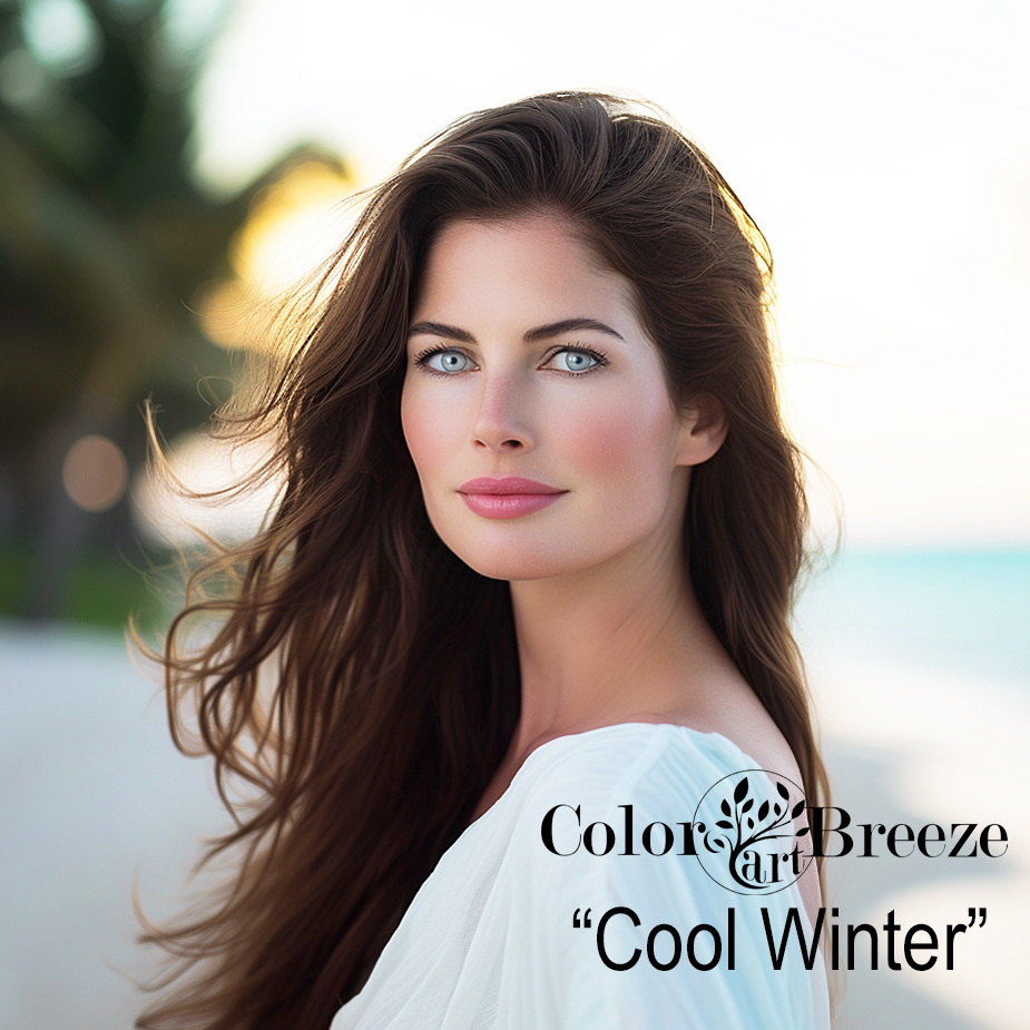 Cool Winter woman wearing pure white at the beach.
