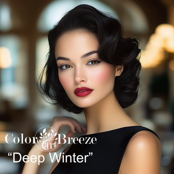 Caucasian woman in little black dress and red lipstick. 