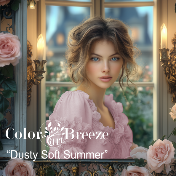 Dusty Soft Summer in a femine dusty pink blouse.