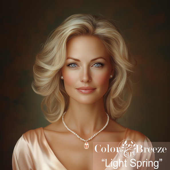 Beautiful Light Spring woman wearing icy peach.