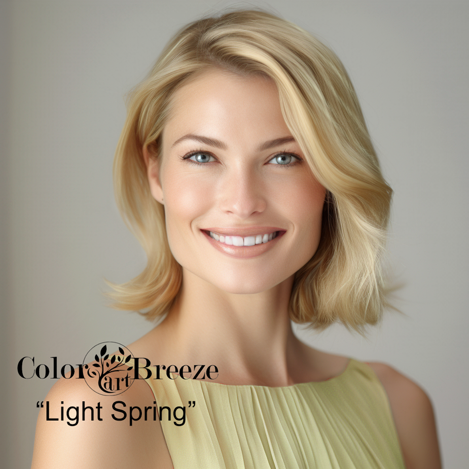 Light Spring woman in light sage dress.