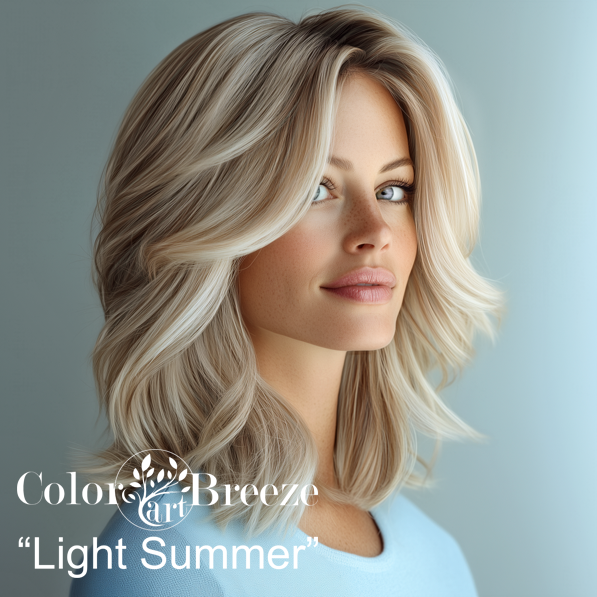 Light Summer wearing light blue top.