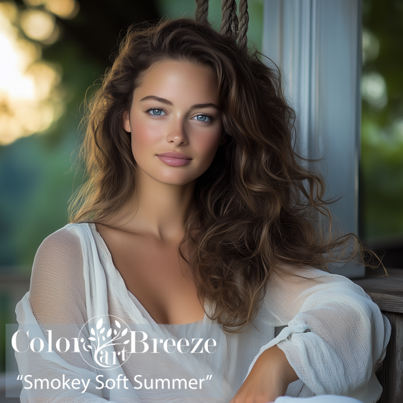 Smokey Soft Summer sitting on porch in early evening. 