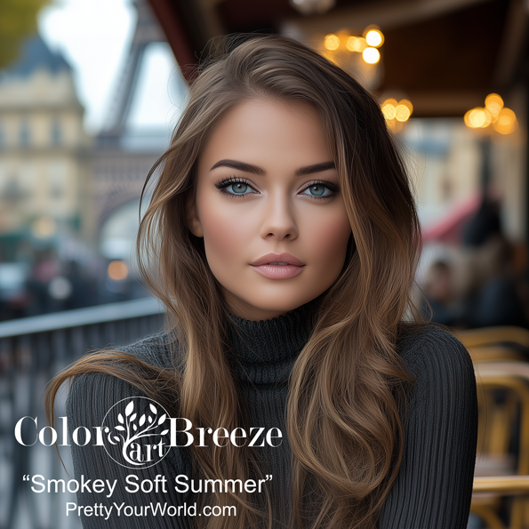 Beautiful Smokey Soft Summer wearing grey. 