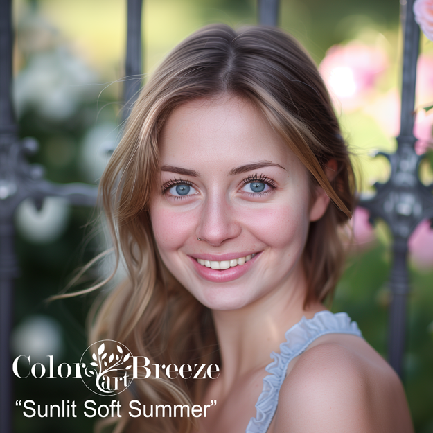 Young sunlit soft summer by a garden gate. 