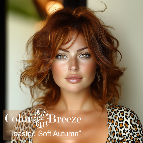 Redheaded Toasted Soft Autumn in leopard print dress.