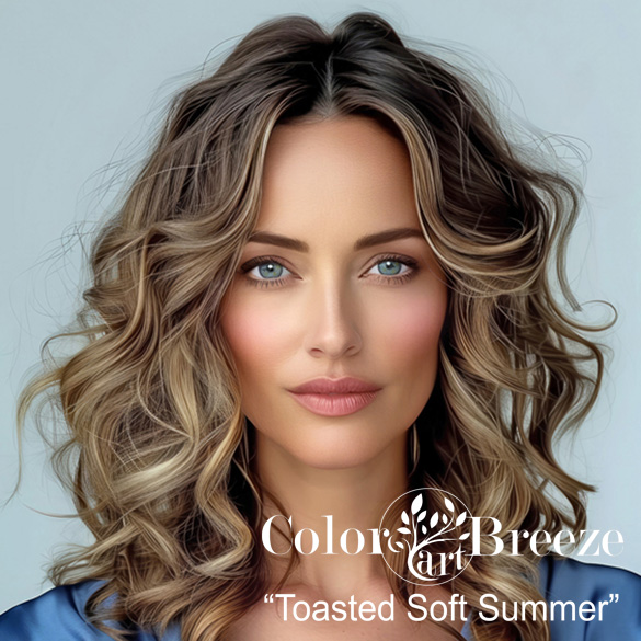 Beautiful Toasted Soft Summer in blue blouse. 