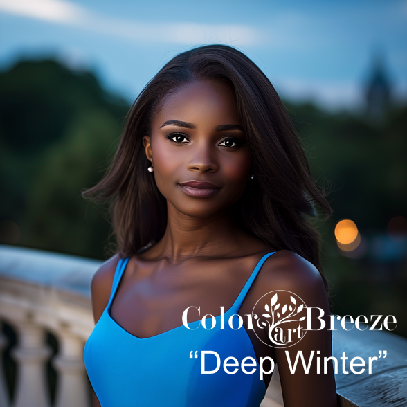 Young deep winter wearing bright blue dress.