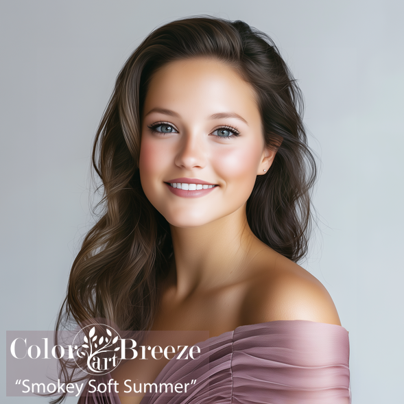 Young teen wearing mauve who is a Smokey Soft Summer.