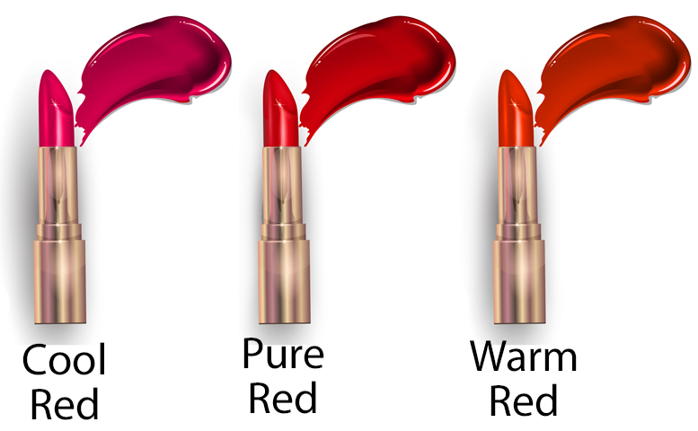 Three red lipsticks. One warm, true, and cool. 