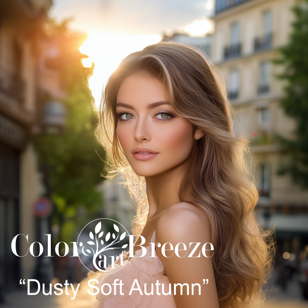 Dusty soft autumn woman in warm peachy pink dress