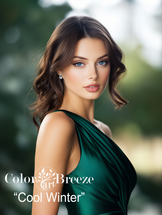 Cool Winter in a cool green dress.