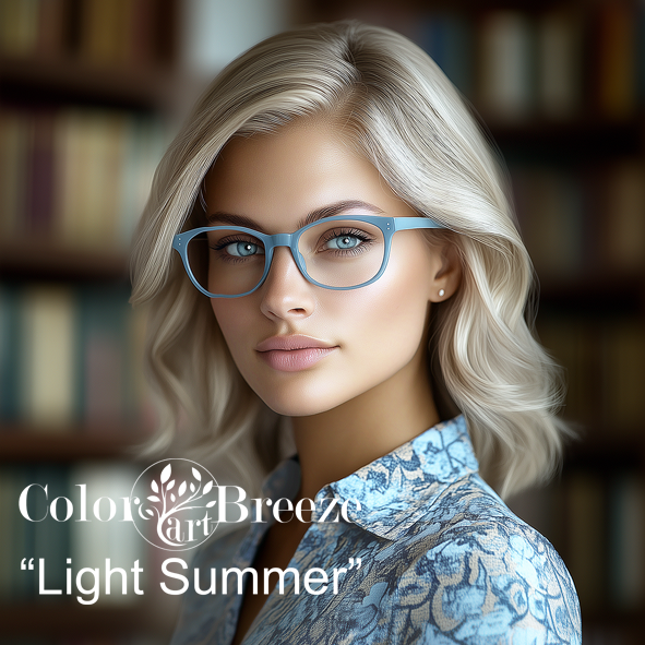 Light Summer wearing light blue eyeglasses