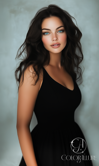 Young Winter woman in little black dress. 