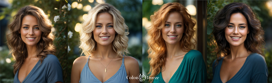 Same woman with four different hair colors. 