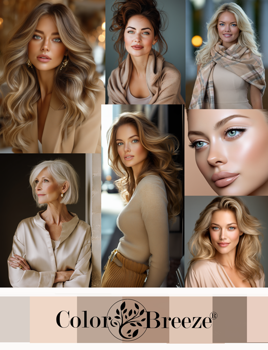 Collage of women wearing the color beige Collage of women wearing the color beige