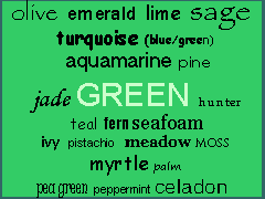 The color green names The color green names