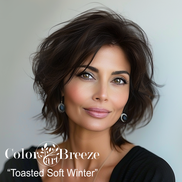Toasted Soft Winter wearing deep charcoal.