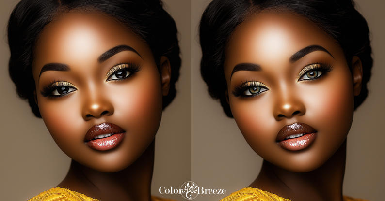 Deep Autumn with hazel contact lenses.