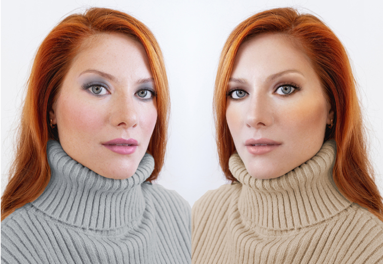 wrong vs right colors on warm autumn woman